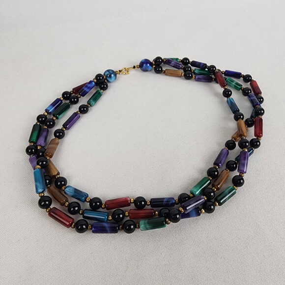 Blue Green & Burgundy Beaded Collar Necklace - Picture 2 of 6